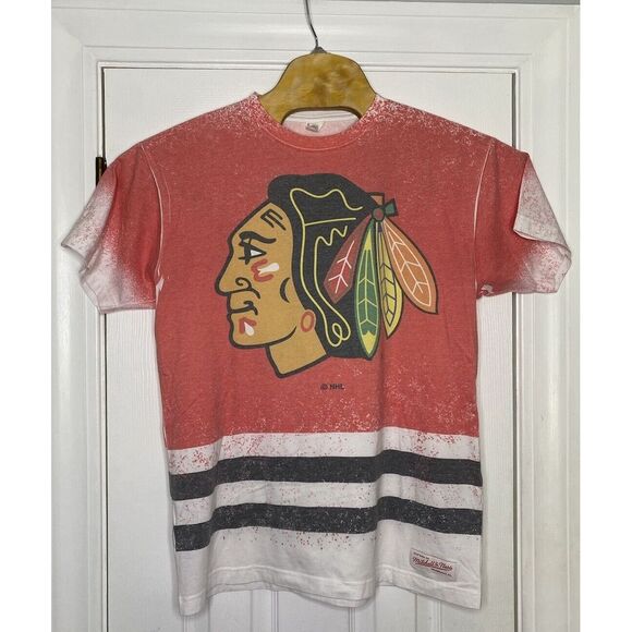 Mitchell & Ness Mens NHL Chicago Blackhawks Short Sleeve T-Shirt Faded Red Large - Picture 1 of 7
